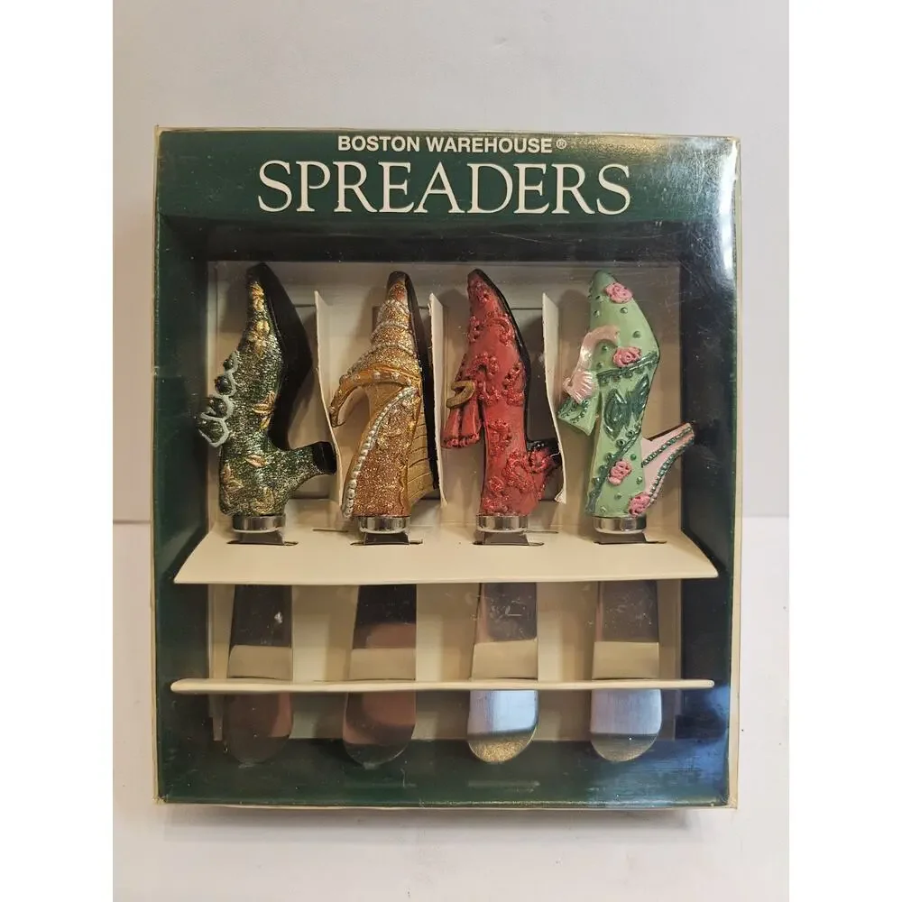 Boston Warehouse Fancy Feet Shoe Themed Glitter Canape Cheese Spreaders Set Of 4